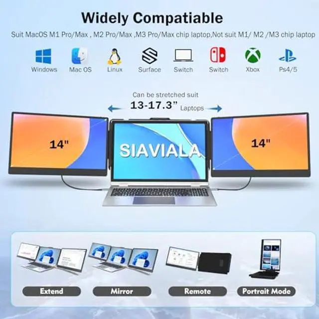 Alt view image 3 of 5 - siaviala Laptop Screen Extender,14" IPS Triple Monitor for Laptop Extension- FHD 1080P Travel Portable Monitor Screen for 13"-17.3" Laptops HDMI/USB-A/Type-C Plug & Play for Wins/Mac/Chrome/Switch
