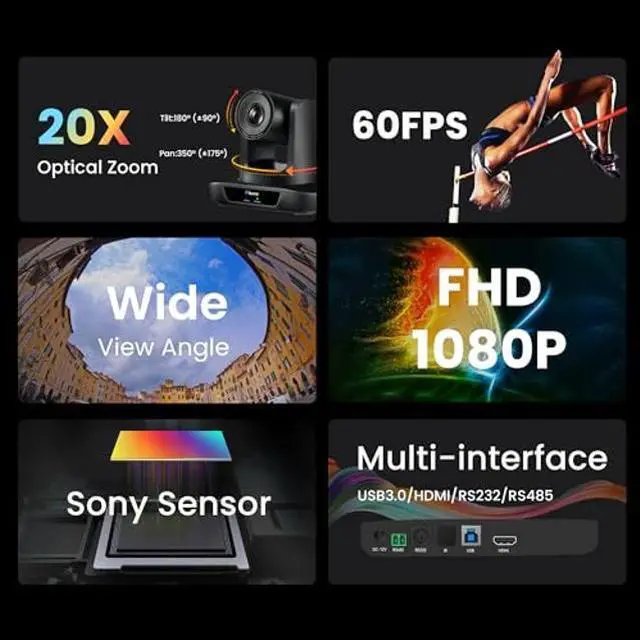 Alt view image 2 of 5 - iuZee 20X Optical Zoom Conference Room Camera USB3.0 HDMI PTZ Camera 1080P 60FPS Wide Angle for Video Conference Church Live Streaming Meeting Education Works with Zoom Skype Teams OBS YouTube