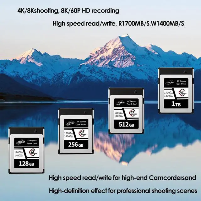 Alt view image 2 of 5 - Jorkar 1TB CFexpress Type B Memory Card, High-Speed Up to 1700MB/s, RAW 8K 4K Photo & Video, for Cameras Camcorders Nikon Z6/Z7/Z8/D6, Canon EOS-1DXMark III/EOS-R5, Panasonic S1/S1R, DJI Ronin 4D