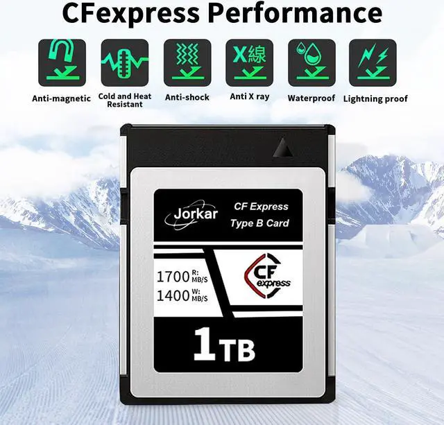 Alt view image 3 of 5 - Jorkar 1TB CFexpress Type B Memory Card, High-Speed Up to 1700MB/s, RAW 8K 4K Photo & Video, for Cameras Camcorders Nikon Z6/Z7/Z8/D6, Canon EOS-1DXMark III/EOS-R5, Panasonic S1/S1R, DJI Ronin 4D