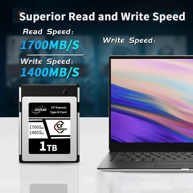Alt view image 5 of 5 - Jorkar 1TB CFexpress Type B Memory Card, High-Speed Up to 1700MB/s, RAW 8K 4K Photo & Video, for Cameras Camcorders Nikon Z6/Z7/Z8/D6, Canon EOS-1DXMark III/EOS-R5, Panasonic S1/S1R, DJI Ronin 4D