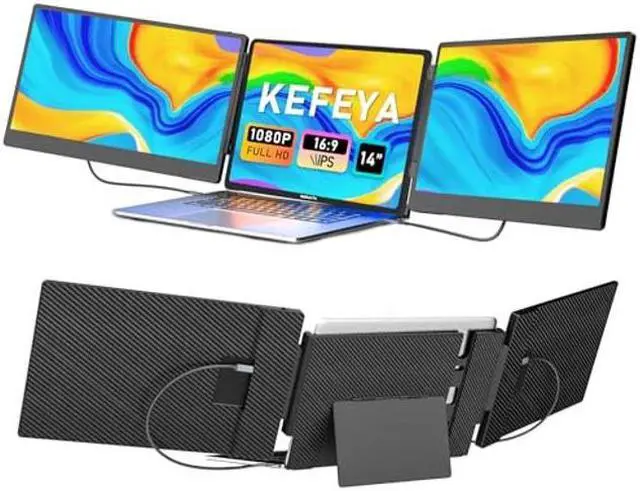 Main image of KEFEYA Laptop Screen Extender, 14" FHD 1080P IPS Triple Portable Monitor for Laptop 13-17.3" with USB-C/HDMI Port, Laptop Monitor Extender for Windows/Mac/Chrome/Surface/Switch/PS5, Plug n Play