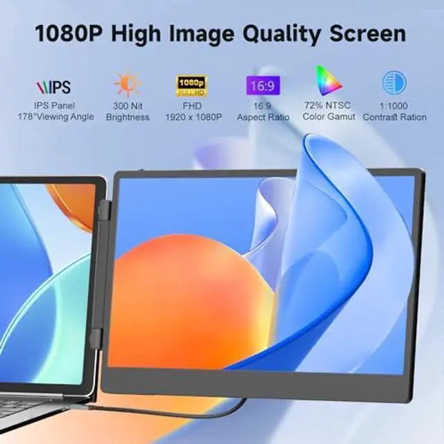 Alt view image 3 of 5 - KEFEYA Laptop Screen Extender, 14" FHD 1080P IPS Triple Portable Monitor for Laptop 13-17.3" with USB-C/HDMI Port, Laptop Monitor Extender for Windows/Mac/Chrome/Surface/Switch/PS5, Plug n Play