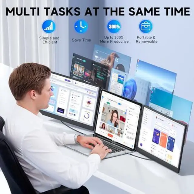 Alt view image 2 of 5 - KEFEYA Laptop Screen Extender, 14" FHD 1080P IPS Triple Portable Monitor for Laptop 13-17.3" with USB-C/HDMI Port, Laptop Monitor Extender for Windows/Mac/Chrome/Surface/Switch/PS5, Plug n Play