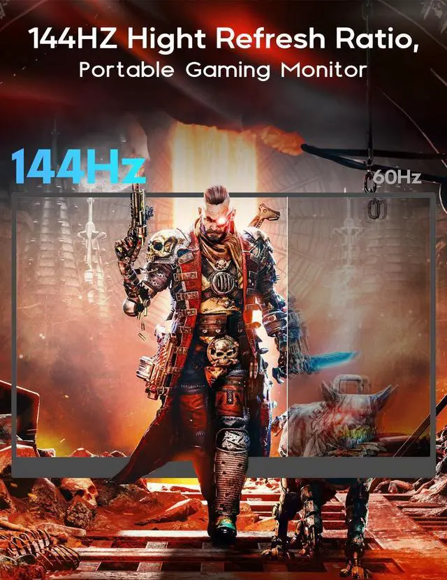Alt view image 2 of 5 - OUNSHLI 2.5K 144Hz Portable Monitor 18" 2560x1600 Portable Gaming Monitor 100% sRGB FreeSync HDR Laptop Monitor w/VESA & Case, 16: 10 Wide Screen IPS External Monitors for Mac Switch Xbox PS4/5