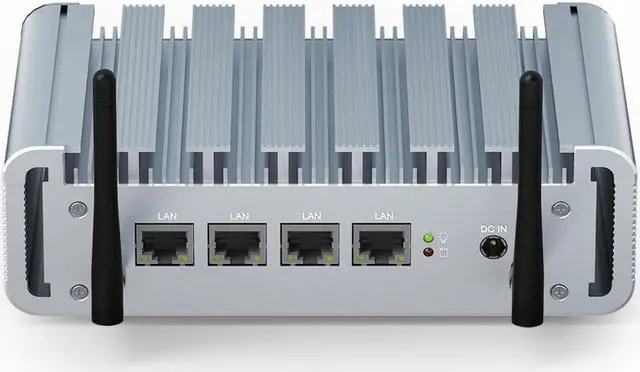 Main image of Fanless N100 Mini PC 2.5Gbe 4 Lan Port, Firewall Appliance Router PC, i225 NICs, Alder Lake, 8GB DDR5 RAM 128GB SSD, HD-MI, DP, Wifi, SIM Card Slot, Auto Power On, Windows 11 / Firewall Software