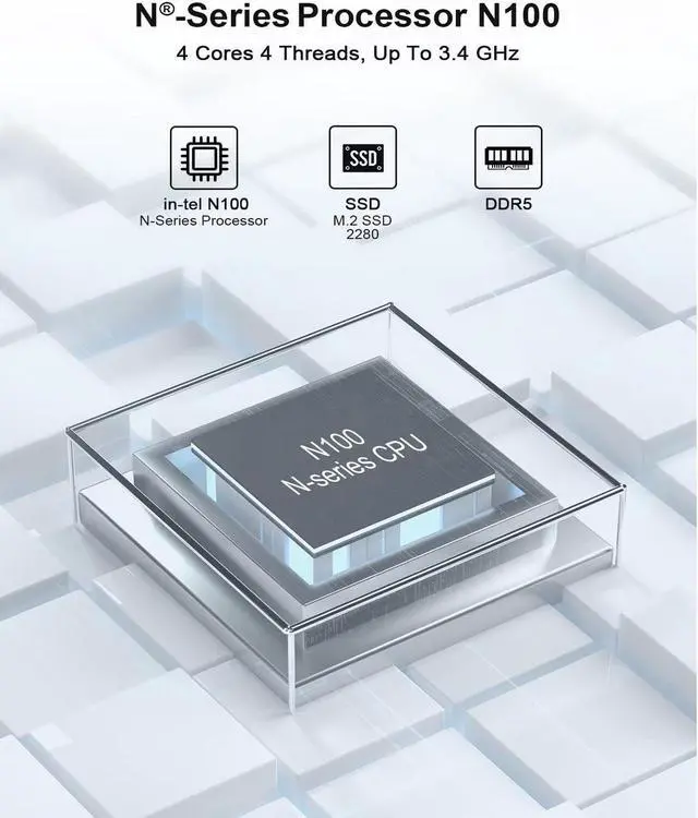 Alt view image 2 of 5 - Fanless N100 Mini PC 2.5Gbe 4 Lan Port, Firewall Appliance Router PC, i225 NICs, Alder Lake, 8GB DDR5 RAM 128GB SSD, HD-MI, DP, Wifi, SIM Card Slot, Auto Power On, Windows 11 / Firewall Software