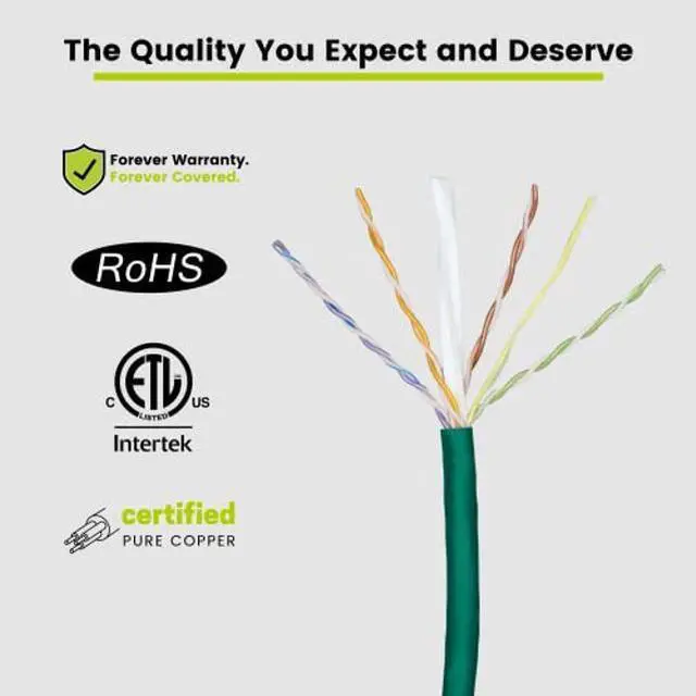 Alt view image 4 of 4 - trueCABLE Cat6 Plenum (CMP), 1000ft, Green, 23AWG 4 Pair Solid Bare Copper, 550MHz, PoE++ (4PPoE), ETL Listed, Unshielded Twisted Pair (UTP), Bulk Ethernet Cable
