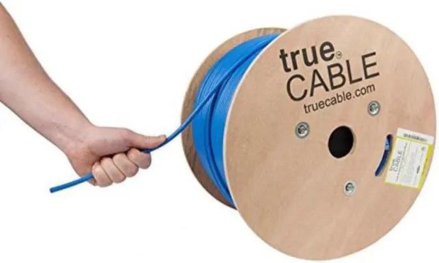 Main image of trueCABLE Cat6A Shielded Riser (CMR), 1000ft, Blue, 23AWG Solid Bare Copper, 750MHz, PoE++ (4PPoE), ETL Listed, Overall Foil Shield (FTP), Bulk Ethernet Cable