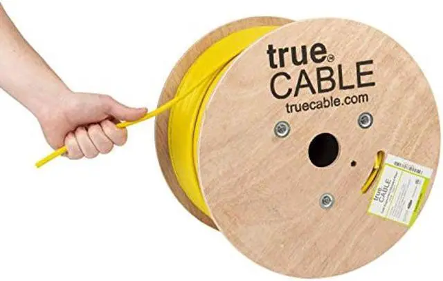 Main image of trueCABLE Cat6A Shielded Riser (CMR), 1000ft, Yellow, 23AWG Solid Bare Copper, 750MHz, PoE++ (4PPoE), ETL Listed, Overall Foil Shield (FTP), Bulk Ethernet Cable
