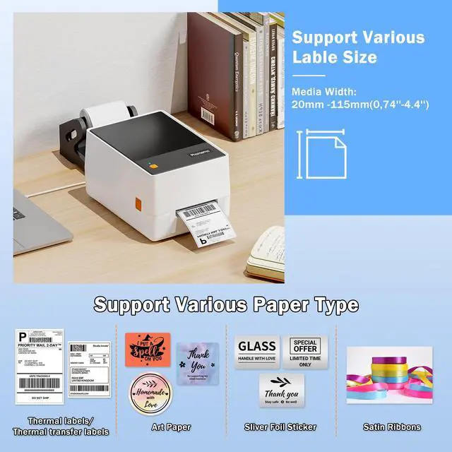 Alt view image 4 of 5 - Phomemo Thermal Printer & Thermal Transfer Printer, 300 dpi Bluetooth Lable Printer 5 IPS, Print for Barcodes, Print Width of 4 inch, USB, Serial, Ethernet Connectivity, T310-BT White