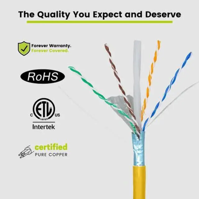 Alt view image 4 of 5 - trueCABLE Cat6A Shielded Riser (CMR), 1000ft, Yellow, 23AWG Solid Bare Copper, 750MHz, PoE++ (4PPoE), ETL Listed, Overall Foil Shield (FTP), Bulk Ethernet Cable