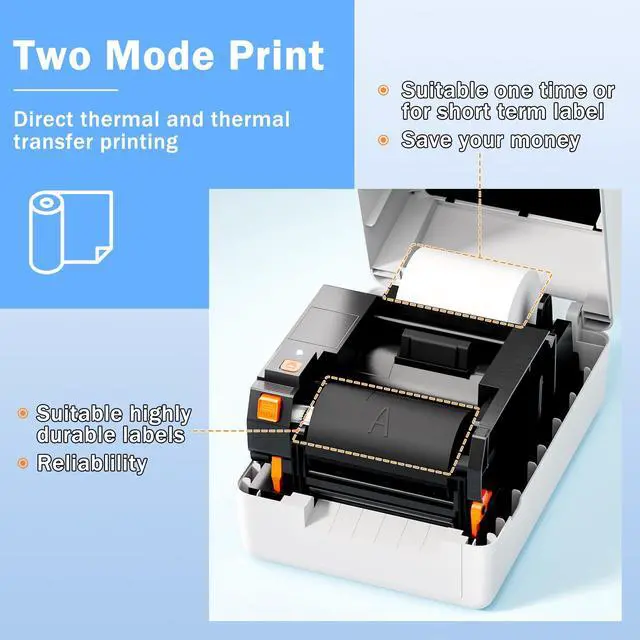 Alt view image 3 of 5 - Phomemo Thermal Printer & Thermal Transfer Printer, 300 dpi Bluetooth Lable Printer 5 IPS, Print for Barcodes, Print Width of 4 inch, USB, Serial, Ethernet Connectivity, T310-BT White