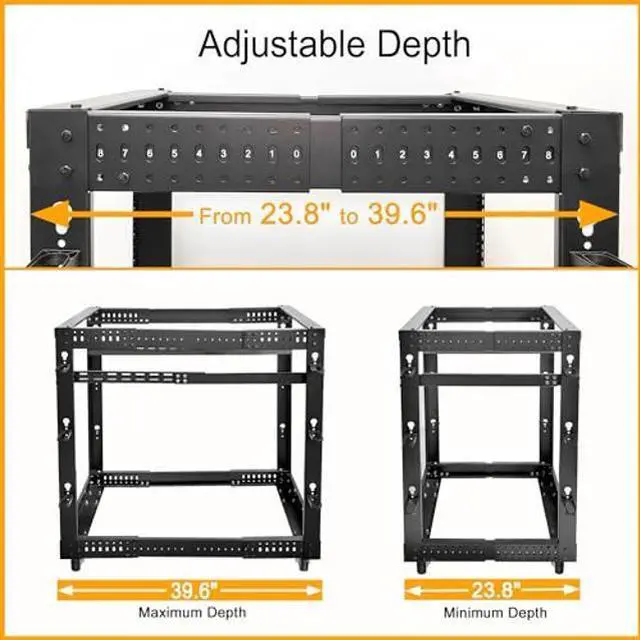 Alt view image 2 of 5 - RIVECO 18U 19" Adjustable Depth Server Rack Support Up to 1700LBS Floor Standing 4 Posts Construction with Load-Bearing Casters Universal for Network Equipment Black
