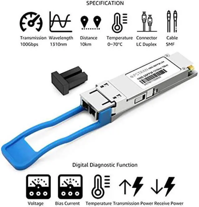 Alt view image 2 of 4 - OPSTRAN 100GBASE-LR4 QSFP28 Optical Transceiver Module Compatible for H3C QSFP-100G-LR4-WDM1300 100G QSFP28 LR4 1310nm 10km DDM Duplex LC SMF