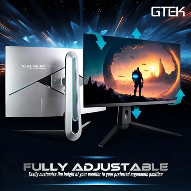Alt view image 3 of 5 - GTek 240Hz 2K Gaming Monitor, 27 Inch Display Full WQHD 2560 x 1440P, Extreme Low Motion Blur, Fast IPS 1ms MPRT, DisplayPort/HDMI, VESA - Q2740P