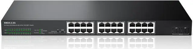 Main image of 24 Port 2.5G Ethernet Switch Unmanaged Network Switch with 24 x 2.5 Gigabit | 2 x 10G SFP+ | Work with 10-100-1000Mbps Devices | 160G Bandwidth | Plug & Play | Fanless Quiet Metal Internet Switch
