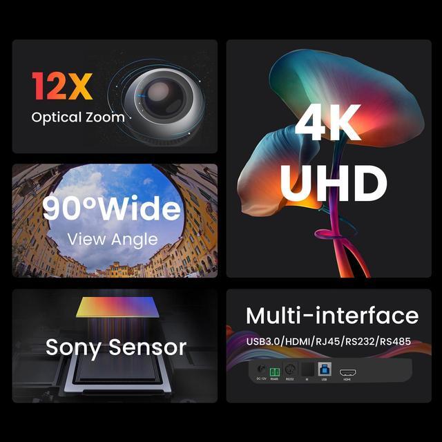 Alt view image 2 of 5 - iuZee 4K PTZ Conference Room Camera USB3.0/HDMI Live Streaming Camera 12X Optical Zoom Wide Angle for Video Conferencing Church Streaming Education Medical Work with Zoom Skype Teams OBS YouTube