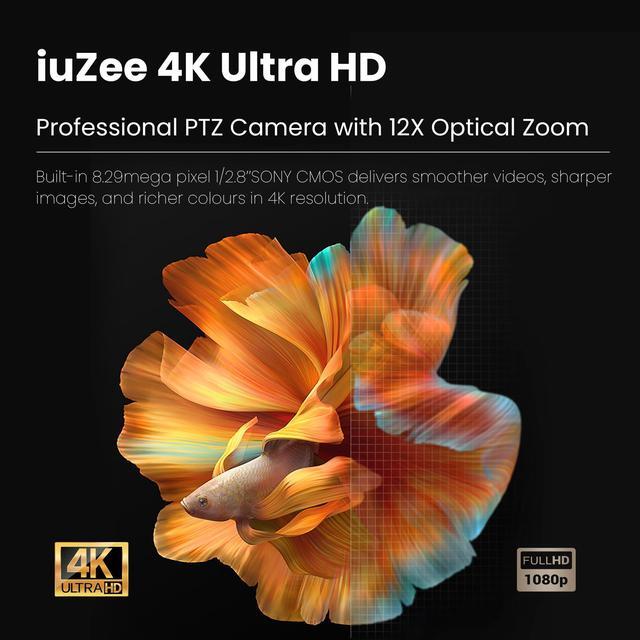 Alt view image 3 of 5 - iuZee 4K PTZ Conference Room Camera USB3.0/HDMI Live Streaming Camera 12X Optical Zoom Wide Angle for Video Conferencing Church Streaming Education Medical Work with Zoom Skype Teams OBS YouTube