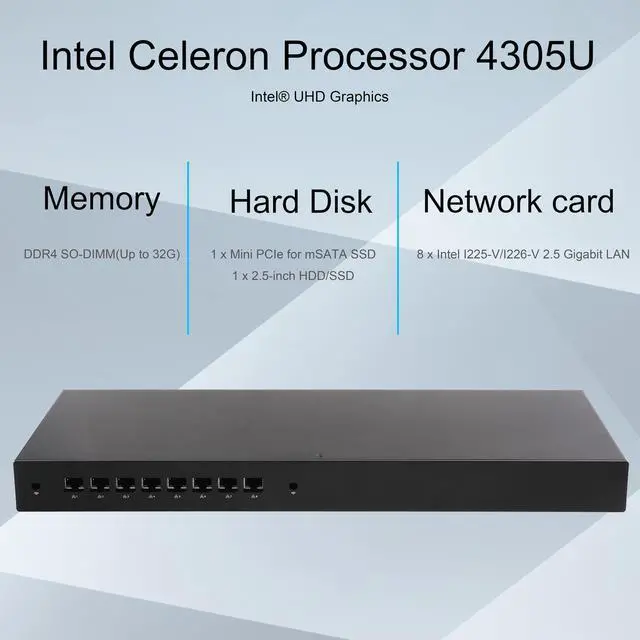 Alt view image 3 of 5 - KETUOPU 1U Rack Mini PC Firewall Router K4305U8 with Celeron 4305U, 8G DDR4 RAM 128G SSD Micro Firewall Appliance, 8*Intel 2.5Gigabit Ethernet, 1*COM(RJ45), AES-NI, for Home/Office/School/Hotel