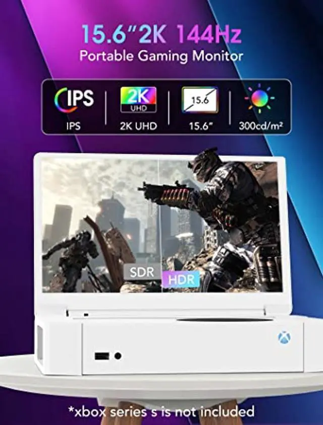 Alt view image 2 of 5 - DEPGI 15.6" Portable Monitor for Xbox Series S,144Hz 2K QHD IPS Gaming Monitor for Xbox Series S (Not Included), with HDR AMD FreeSync 2X HDMI for Indoor Outdoor Travel