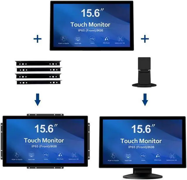 Alt view image 3 of 5 - GreenTouch 15.6 Inch 10 Points Open Frame Touch Display, Industrial PCAP Touchscreen Monitor, VGA+HDMI+DVI Port - 16:9
