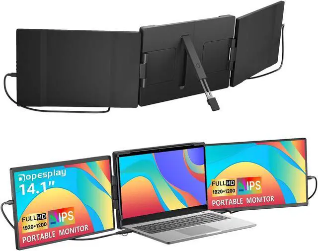 Main image of Dopesplay Triple Monitor for Laptop, 14" Laptop Screen Extender, FHD IPS Portable Monitor for 13-17.3'' Laptop, HDMI/USB-A/Type-C Plug and Play Work with Windows, Mac, Android, Harmony, Switch & PS4/5