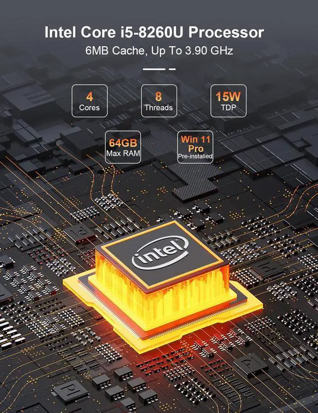 Main image of Baieyu Fanless Mini PC 8GB RAM 256GB SSD Industrial PC, Core i5-8260U Windows 11 Pro Mini Computer with 2 RS232 COM, Support RS422/RS485, 2 HD, DP, 4K Triple Display, 2 RJ45 LAN, GPIO Port, WiFi 5