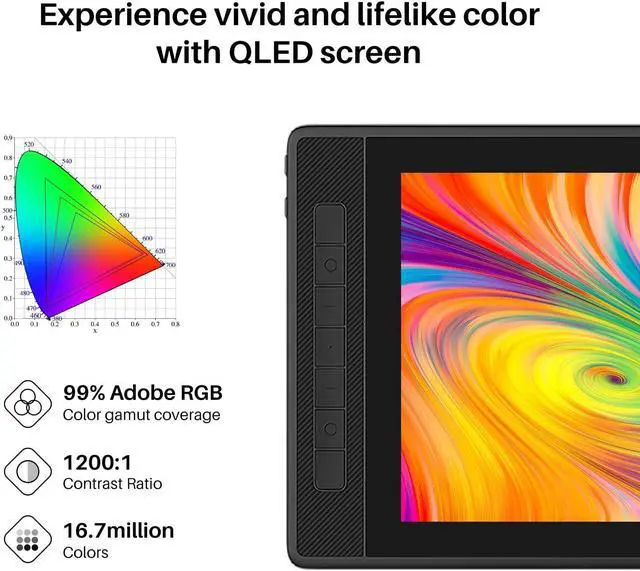 Alt view image 3 of 5 - HUION Kamvas Pro 13 2.5K QHD Graphics Monitor Drawing Tablet Bundle with PW550 Battery-Free Stylus, PenTech 3.0+