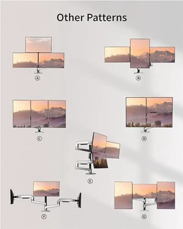 Alt view image 4 of 5 - Ergounion Triple Monitor Mount - Adjustable 3 Monitor Desk Mount, Triple Monitor Stand for Screens up to 40 Inches Within 25 lbs, Monitor Arm for 3 Monitors with C-Clamp and Grommet Base - Silver