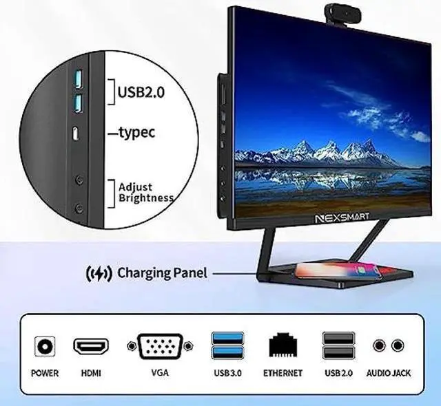 Alt view image 3 of 5 - Desktop Computer 23.8inch All in One PC with Intel Core i7-4785t 16GB RAM 512GB SSD, 360degAdjustable Webcam, Charging Panel, Supporting Dual-Band WiFi, Bluetooth 4.2,Black