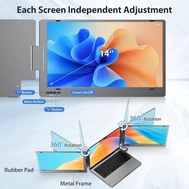 Alt view image 4 of 5 - KYY Laptop Screen Extender, 14'' FHD 1080P USB-C Portable Monitor, IPS Computer Display, Dual Monitor for Triple Screen, Monitor for 12"-16" Laptop (Mac, Wins, Android)