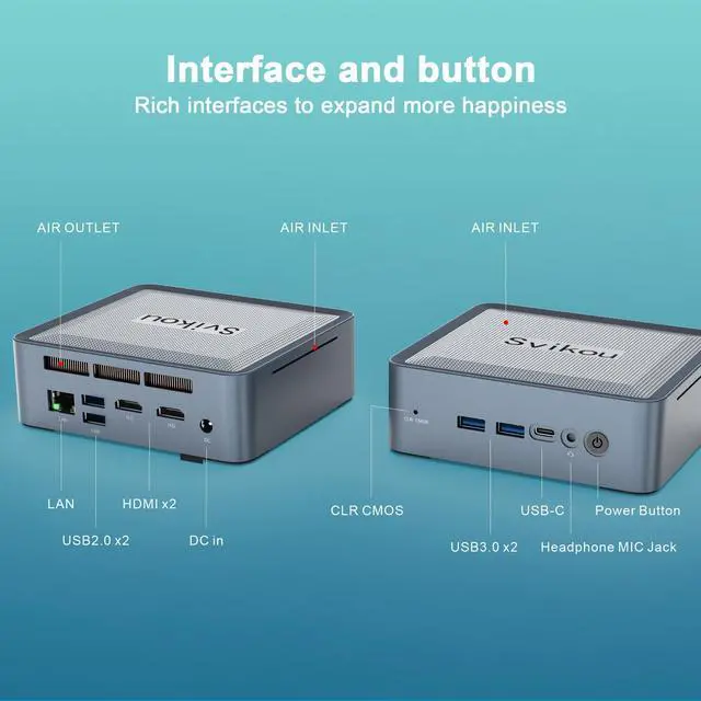 Alt view image 3 of 5 - Svikou Mini PC [(Win 11Pro & Office 2019)]  AMD Ryzen 7 5800U(up to 4.4GHz) 32GB DDR4 RAM 1TB NVMe SSD 8 Core Mini Desktop Computer Support Three Screen/4K HD Output/WiFi 6/BT 5.2/HDMI(32+1TB)
