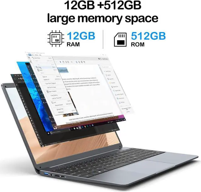 Alt view image 3 of 4 - SGIN 15.6 Inch Laptop, 12GB RAM 512GB SSD, Laptops Computer with Intel Celeron N5095 Quad-Core CPU, 2*USB 3.2, 2.4G/5G WiFi, 1920 * 1080 IPS FHD Display, BT 4.2, Mini HDMI, Type-C, 53200mWH Battery