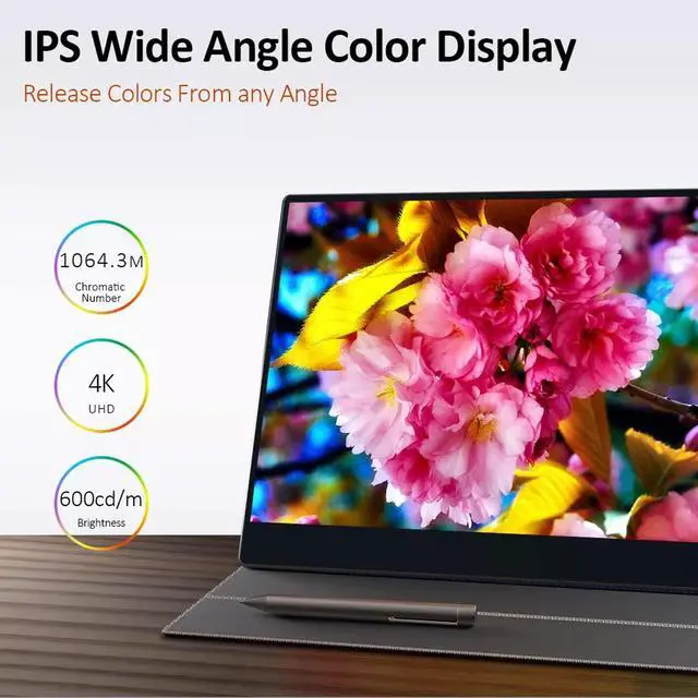 Alt view image 2 of 5 - Asixxsix 15.6 inch 4K Portable Monitor IPS Screen with HDR and FreeSync, 4096 Levels Pressure Sensitivity Stylus, Multigesture Touch, 10000mah Battery, Wireless Screen Projection, for