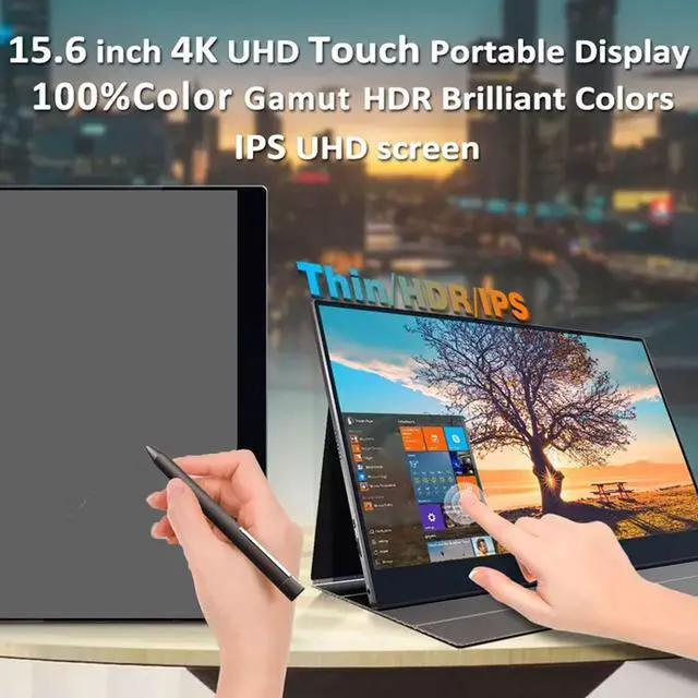 Alt view image 4 of 5 - Asixxsix 15.6 inch 4K Portable Monitor IPS Screen with HDR and FreeSync, 4096 Levels Pressure Sensitivity Stylus, Multigesture Touch, 10000mah Battery, Wireless Screen Projection, for
