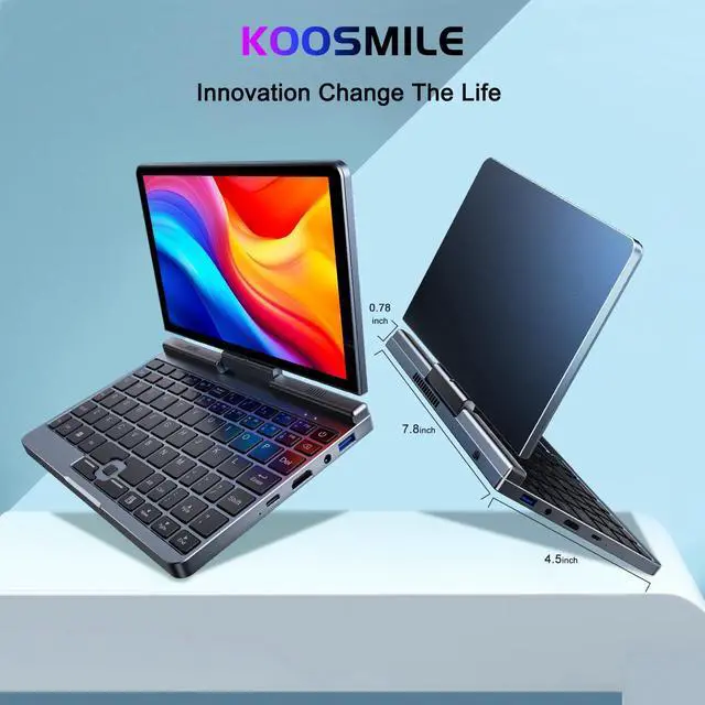 Alt view image 3 of 5 - KOOSMILE Mini Laptop,8 inch HD Touch Screen Mini Computer Windows 11 Pro,Intel N100 4 Cores 2-in-1 Pocket PC 12GB LPDDR5 RAM 1TB M.2 SSD, Gigabit | Wi-Fi 6 | BT5.2 | 2MP Camera | G-Sensor | HDMI