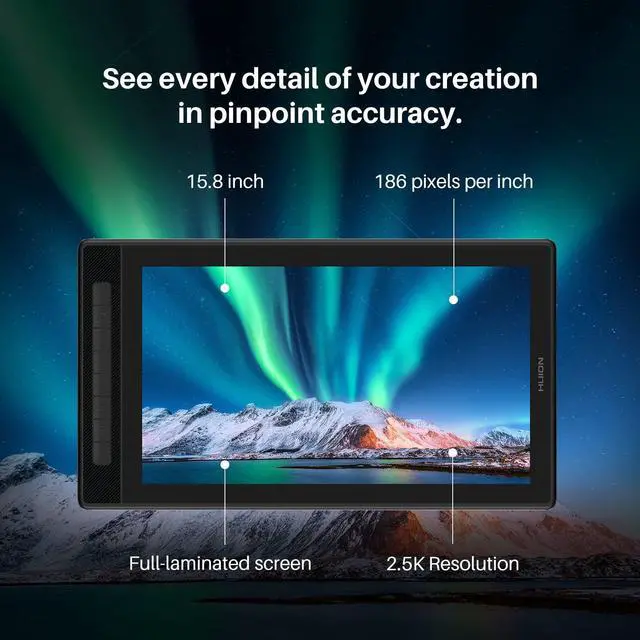 Alt view image 2 of 5 - HUION KAMVAS Pro 16 2.5K QHD Drawing Tablet with Screen QLED Full-Laminated Graphics Tablet with Battery-Free Pen, 15.8-inch Digital Art Tablet Compatible with Mac, PC, Android & Linux