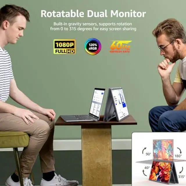 Alt view image 4 of 5 - cocopar Laptop Screen Extender - Double 15.6 inch 1080P Dual Screen Monitor with Speaker HDMI USB-C Triple Monitor for Laptop MacBook Surface PC Xbox PS5 Switch w/Kickstand, VESA Mountable