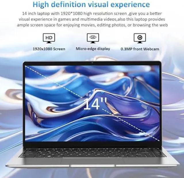 Alt view image 4 of 5 - Molegar Laptop 14'',8GB DDR4 512GB SSD Laptops Computer,Intel Celeron J4125 4M Cache, up to 2.70 GHz Gemini Lake,Windows 11 FHD 1920x1080 Screen,Dual Band WiFi,Webcam