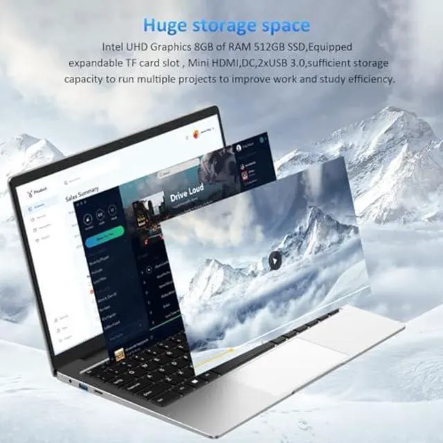 Alt view image 3 of 5 - Molegar Laptop 14'',8GB DDR4 512GB SSD Laptops Computer,Intel Celeron J4125 4M Cache, up to 2.70 GHz Gemini Lake,Windows 11 FHD 1920x1080 Screen,Dual Band WiFi,Webcam