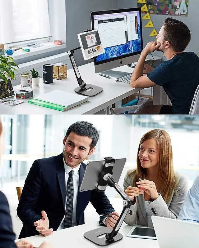 Alt view image 5 of 5 - AboveTEK Long Arm Aluminum Tablet Stand Fits 4-11" Display Tablet/Phones, Stylish Aluminum Tablet Stand Fits 4-11" Tablets/Smartphones for Kitchen Bedside Office Table POS Kiosk Showroom