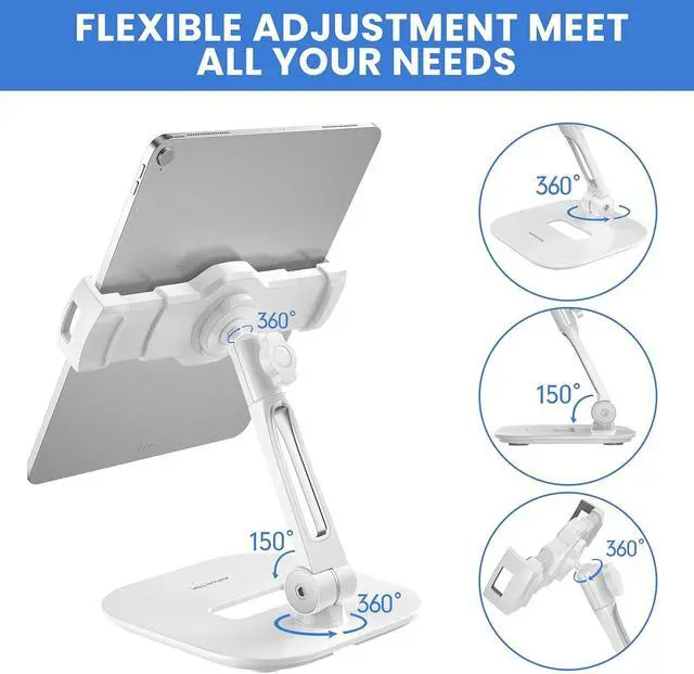 Alt view image 5 of 5 - AboveTEK Stylish Aluminum Tablet Stand, iPad Stand, Folding 360deg Swivel iPad iPhone Desk Mount Holder fits 4-11" Tablets/Smartphones for Kitchen Bedside Office Table POS Kiosk Showroom