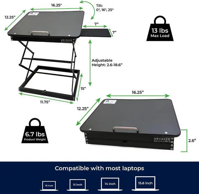 Alt view image 4 of 5 - CD4 Adjustable Standing Desk Converter for Laptops - Vertical Laptop Stand for Desk Adjustable Height Table Top Standing Desk Riser with Mouse Pad 2.6"-18.6" Standing Desk Adjustable Height Converter