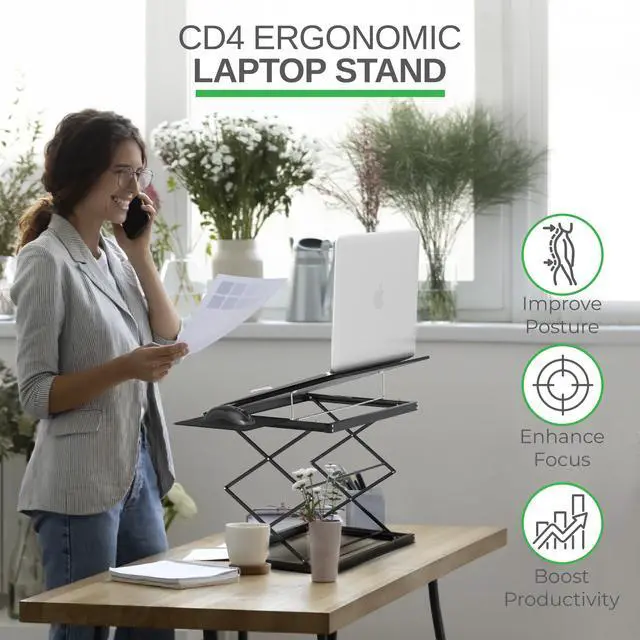 Alt view image 2 of 5 - CD4 Adjustable Standing Desk Converter for Laptops - Vertical Laptop Stand for Desk Adjustable Height Table Top Standing Desk Riser with Mouse Pad 2.6"-18.6" Standing Desk Adjustable Height Converter