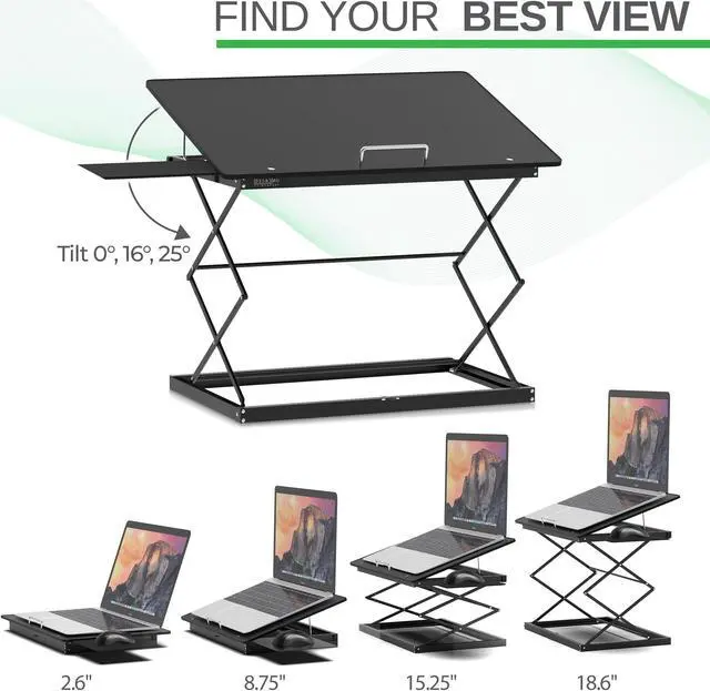 Alt view image 5 of 5 - CD4 Adjustable Standing Desk Converter for Laptops - Vertical Laptop Stand for Desk Adjustable Height Table Top Standing Desk Riser with Mouse Pad 2.6"-18.6" Standing Desk Adjustable Height Converter