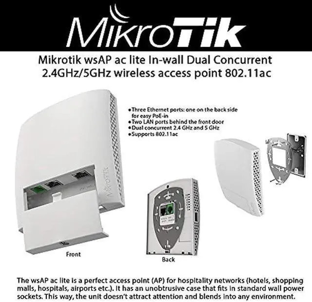 Alt view image 2 of 2 - Mikrotik wsAP ac lite Internal 100Mbit/s Power Over Ethernet (PoE) White WLAN Access Point