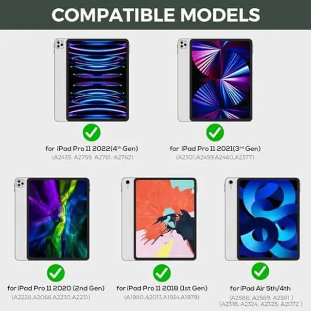 Alt view image 2 of 5 - typecase Touch Keyboard Case for iPad Pro 11 inch - Multi-Touch Trackpad & 11 Colors Backlight & 360deg Rotatable - Thin & Light for iPad Pro 11 & iPad Air 5th & 4th Gen & Pencil - Midnight Green