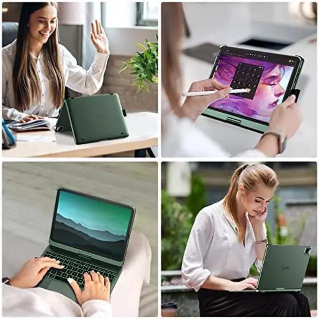 Alt view image 4 of 5 - typecase Touch Keyboard Case for iPad Pro 11 inch - Multi-Touch Trackpad & 11 Colors Backlight & 360deg Rotatable - Thin & Light for iPad Pro 11 & iPad Air 5th & 4th Gen & Pencil - Midnight Green
