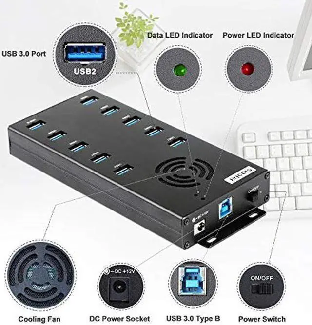 Alt view image 2 of 5 - Powered USB Hub 3.0, Sipolar 10-Port USB Hub with 12V 10A Power Adapter, Multi USB Port Expander Fast Data Transfer USB Data Hub Splitter for Laptop, PC,Mobile, Mobile HDD, Flash Drives